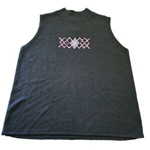 DESIGNER ORIGINALS sequin argyle sweater black pink vest size L y2k preppy